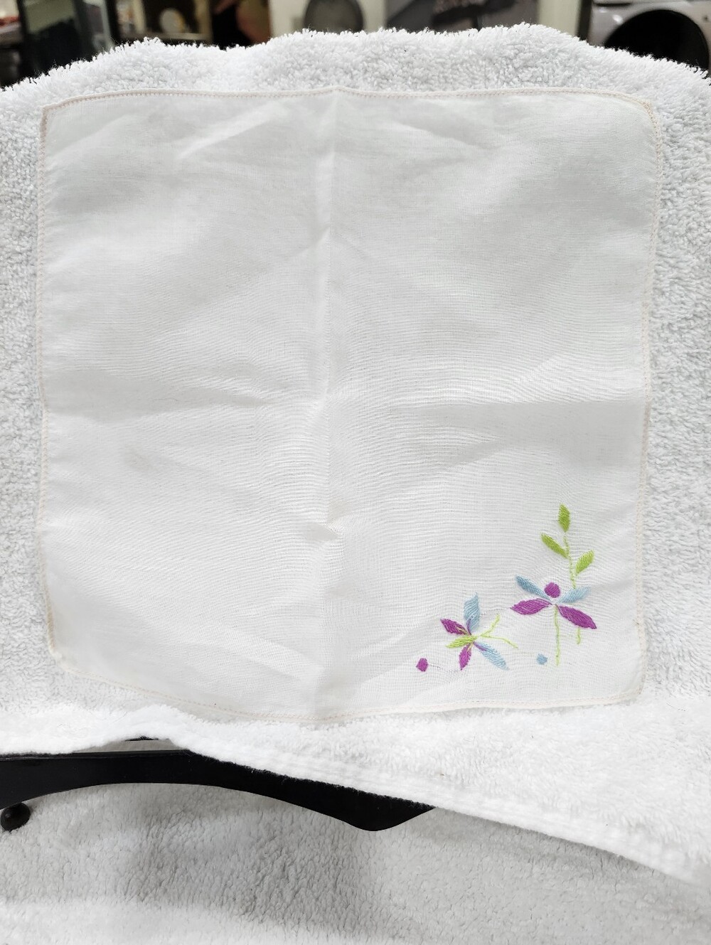Vintage Handkerchief Featuring Delicate, Colorful Embroidery in one Corner